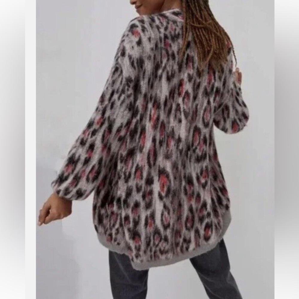 Anthropologie Animal Print Fuzzy Open Front Cardigan